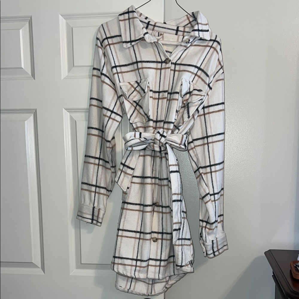 Plaid Tie-Waist Shirt Dress